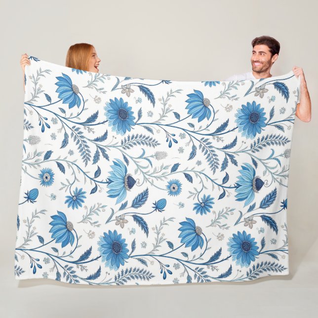 Cobertor De Velo Chinoiserie Blue Echinacea Pattern (In Situ)