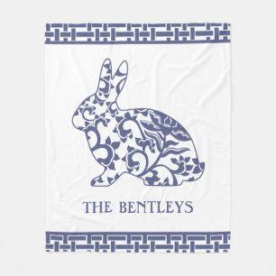 Cobertor De Velo Chinoiserie Bunny Rabbit Fleece Blanket