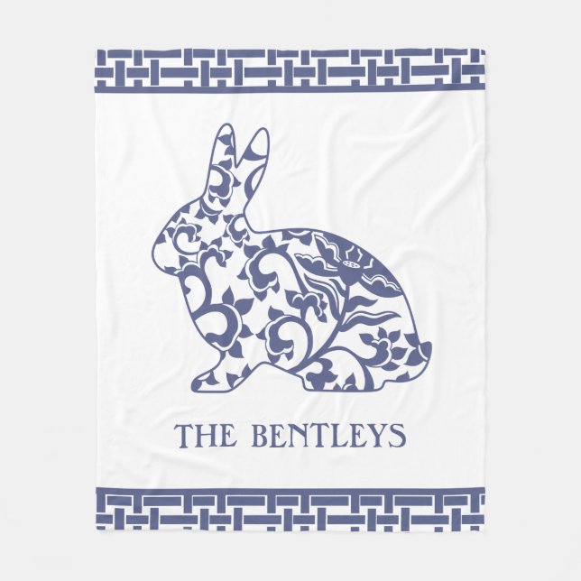 Cobertor De Velo Chinoiserie Bunny Rabbit Fleece Blanket (Frente)
