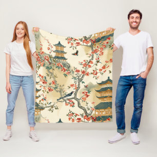 Cobertor De Velo Chinoiserie Elegante - Pagodes, Flores e Aves