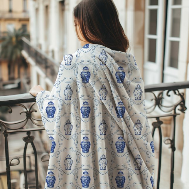 Cobertor De Velo Chinoiserie Ginger Jar Monogram  (Ginger Jar Fleece Blanket)