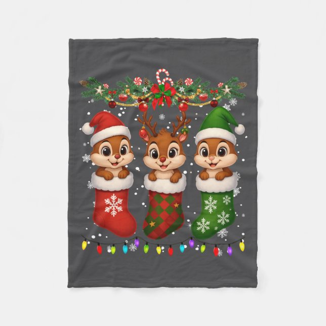 Cobertor De Velo Chipmunk In Christmas Socks Lights Chipmunk Xmas L (Frente)