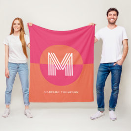 Cobertor De Velo Chique Retro Rosa Laranja Geométrico Moderno Monog