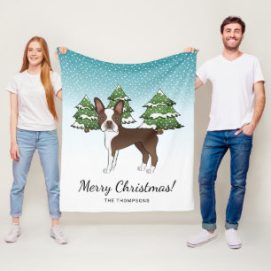 Cobertor De Velo Chocolate Brown Boston Terrier em uma floresta de