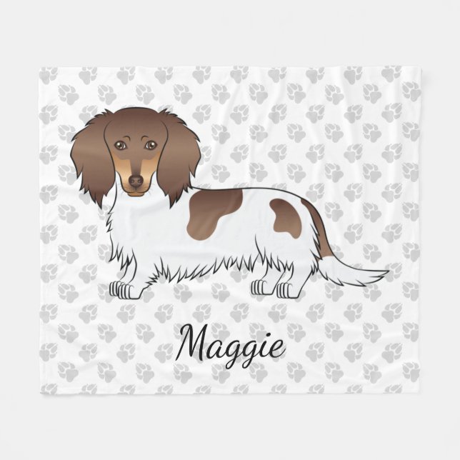 Cobertor De Velo Chocolate & Tan Piebald Dachshund de Pelo Longo &  (Frente (Horizontal))