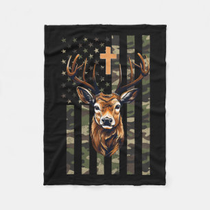 Cobertor De Velo Christian Deer Hunting Camo American Flag