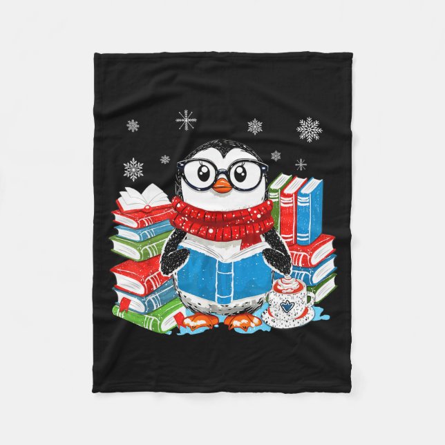 Cobertor De Velo Christmas A Penguin Reading Book Snowflake Cocoa H (Frente)