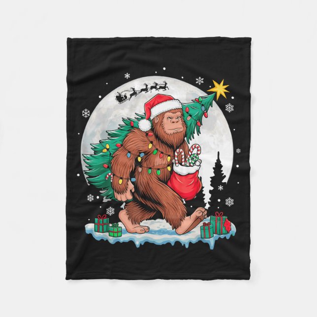 Cobertor De Velo Christmas Bigfoot Santa Tree Sleigh Moon Funny Xma (Frente)