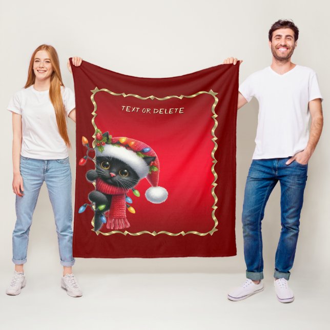 Cobertor De Velo Christmas Black Cat Fleece Blanket (In Situ)
