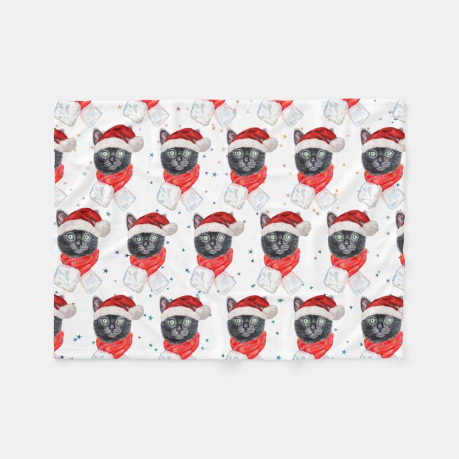 Cobertor De Velo Christmas Black Cat with Red Scarf (Frente (Horizontal))