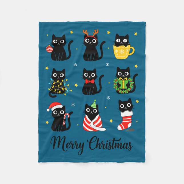Cobertor De Velo Christmas Black Cats Merry Christmas Cute Holiday  (Frente)