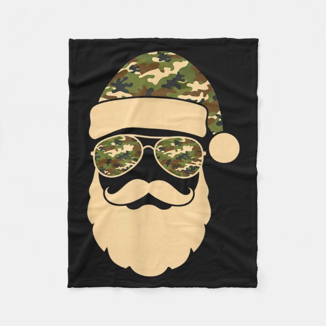Cobertor De Velo Christmas Camo Santa Sungles Hat Beard Cool Milita (Frente)