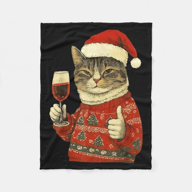 Cobertor De Velo Christmas Cat Likes Cute Cat Drinking Wine With Sa (Frente)