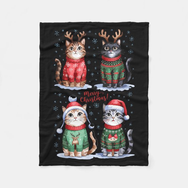 Cobertor De Velo Christmas Cats _ Merry Christmas Cats Graphic  (Frente)