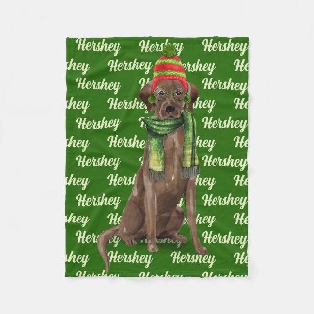 Cobertor De Velo Christmas Chocolate Lab with Dog's Name (Frente)