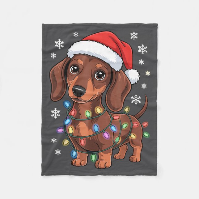 Cobertor De Velo Christmas Dachshund Lights Santa Hat Holiday Dog L (Frente)