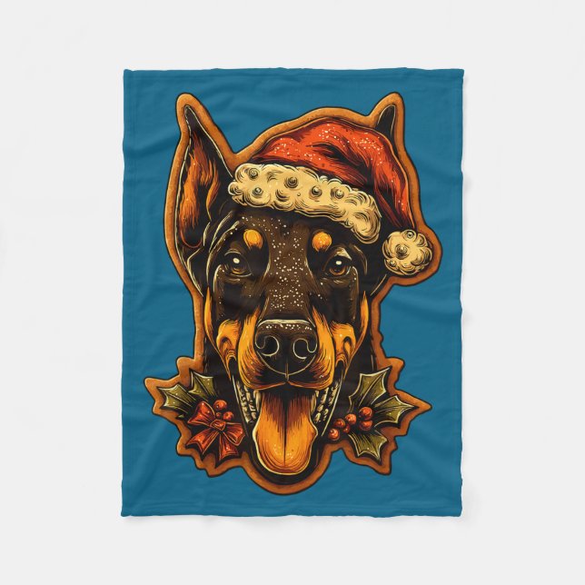 Cobertor De Velo Christmas Doberman Dog With Santa Hat Gingerbread  (Frente)