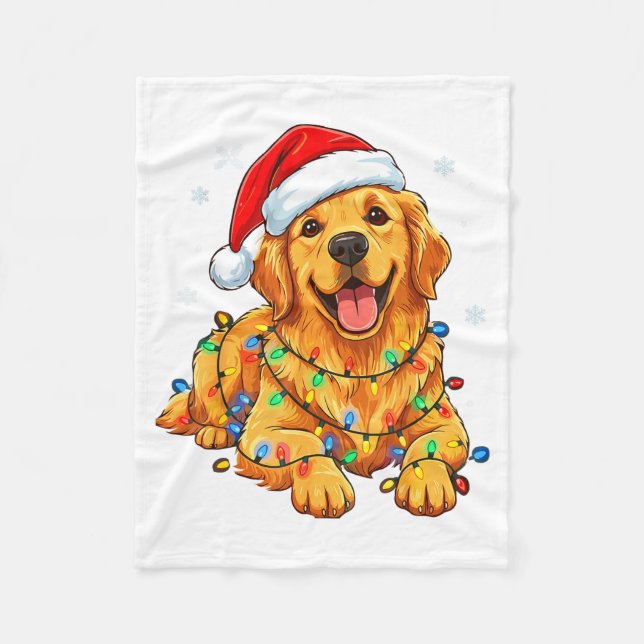 Cobertor De Velo Christmas Dog Golden Retriever Lights Xmas  (Frente)