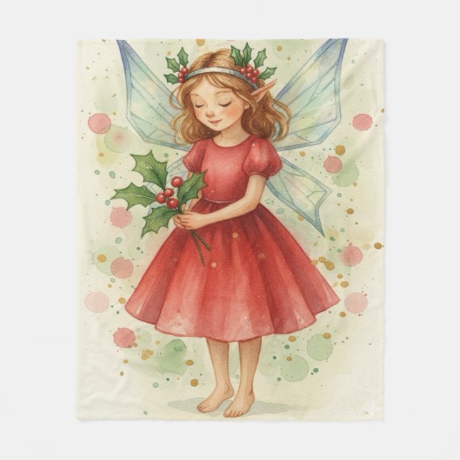 Cobertor De Velo Christmas Fairy Watercolor Art Holiday (Frente)