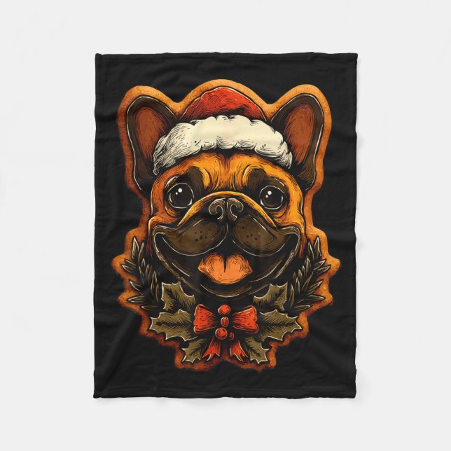 Cobertor De Velo Christmas French Bulldog With Santa Hat Gingerbrea (Frente)