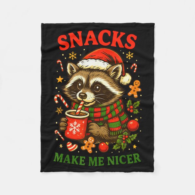 Cobertor De Velo Christmas Funny Cute Feral Raccoon Snacks Make Me  (Frente)