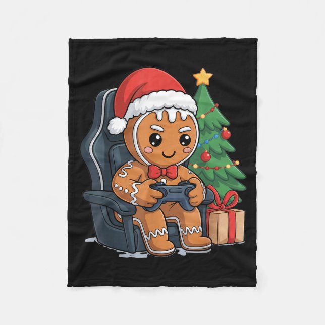 Cobertor De Velo Christmas Gingerbread Gamer Chair Holiday Gaming B (Frente)