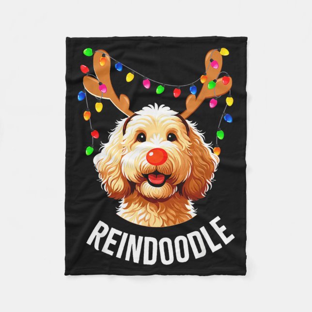 Cobertor De Velo Christmas Goldendoodle Reindeer Doodle Dog Reindoo (Frente)