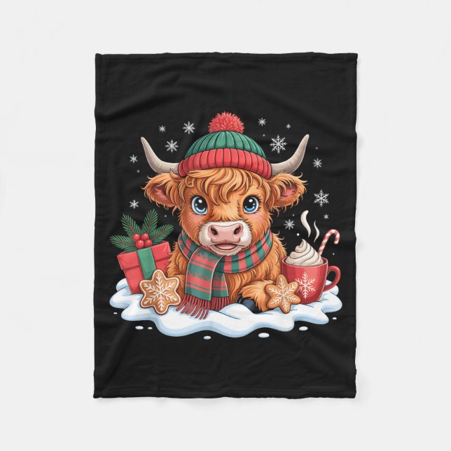 Cobertor De Velo Christmas Highland Cow Cute Heifer Cow Santa Hat M (Frente)