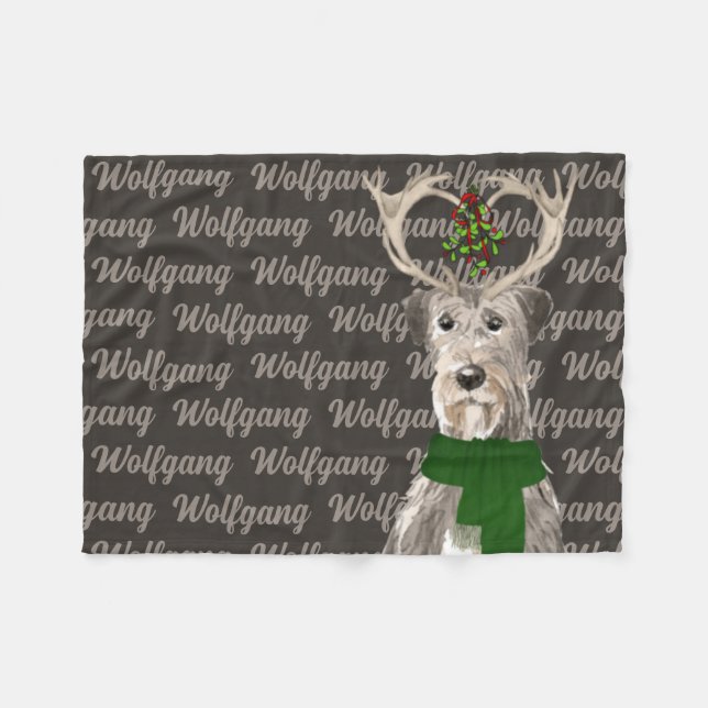 Cobertor De Velo Christmas Irish Wolfhound with Dog's Name (Frente (Horizontal))