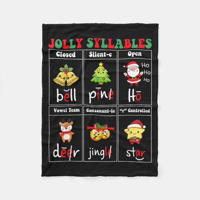 Cobertor De Velo Christmas Jolly Syllables Teacher Students Funny S (Frente)