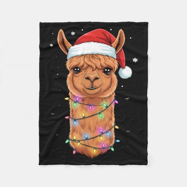 Cobertor De Velo Christmas Lights Alpaca Santa Hat Llama Cute Xmas  (Frente)