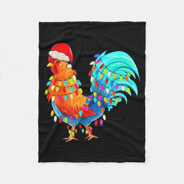 Cobertor De Velo Christmas Lights Chicken Wearing Xmas Hat Chicken  (Frente)