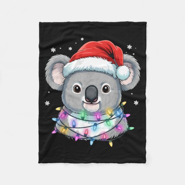 Cobertor De Velo Christmas Lights Koala Santa Hat Cute Xmas Pajamas (Frente)