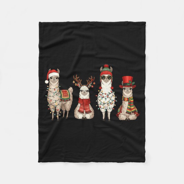 Cobertor De Velo Christmas Llama Quartet Lights Santa Antlers Top H (Frente)