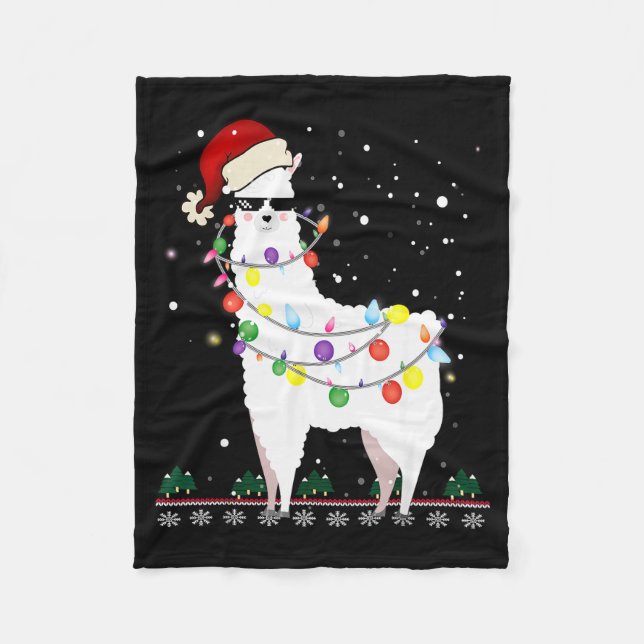 Cobertor De Velo Christmas Llama Santa Hat Ugly Xmas Tree Alpaca Gi (Frente)