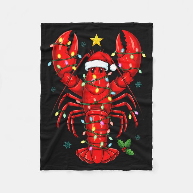 Cobertor De Velo Christmas Lobster With Santa Hat Funny Holiday  (Frente)