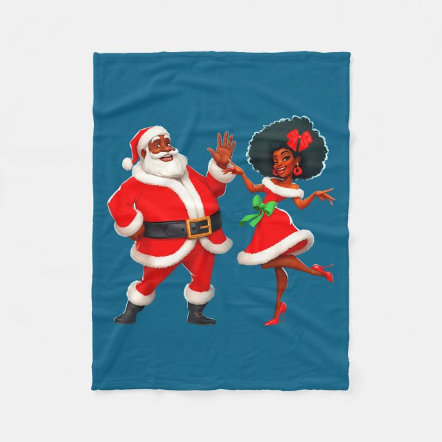 Cobertor De Velo Christmas Mr Santa Mrs Claus Dancing African Ameri (Frente)