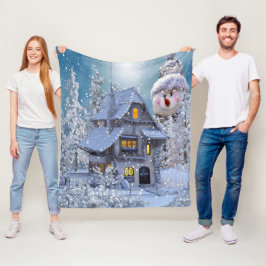 Cobertor De Velo Christmas Party Winter White Snowman Blue Rustic