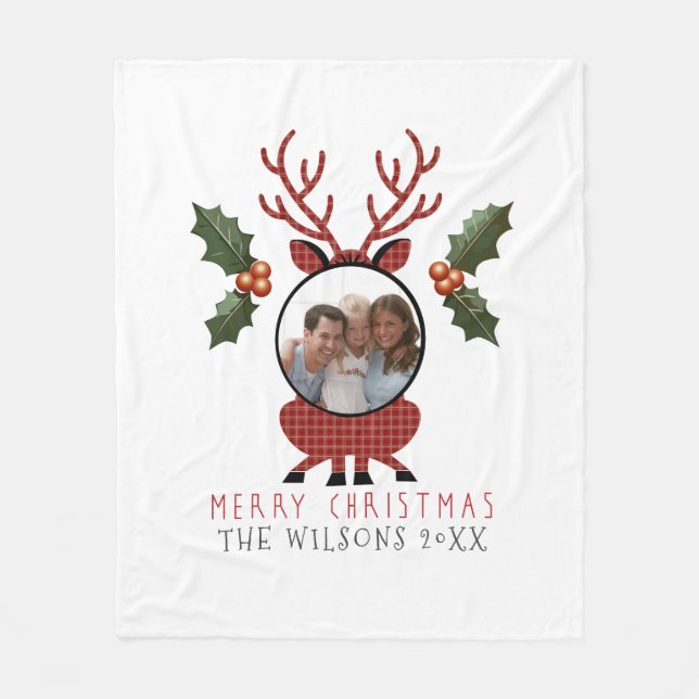 Cobertor De Velo Christmas Plaid Reindeer with Personalized Photo (Frente)