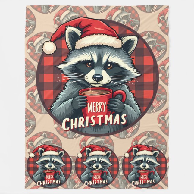 Cobertor De Velo Christmas Raccoon Cocoa Cheer (Frente)