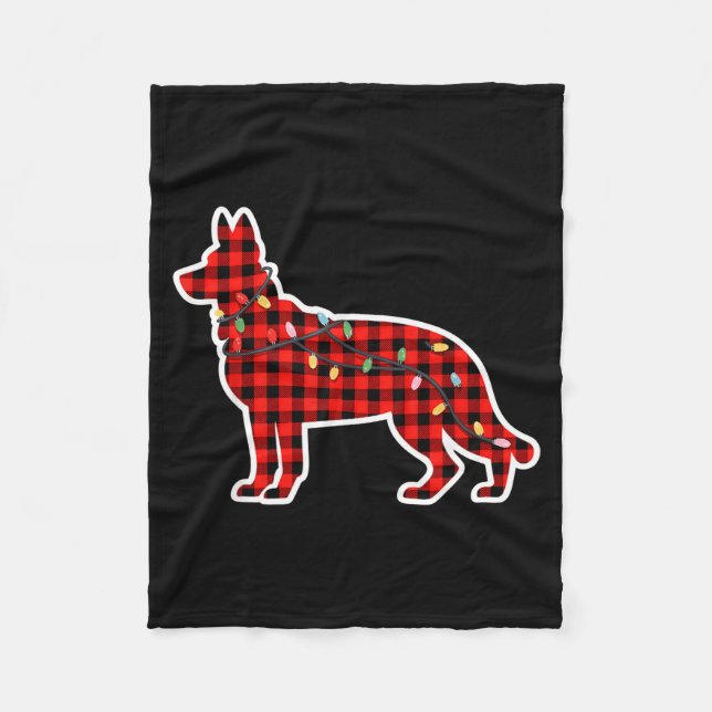 Cobertor De Velo Christmas Red And Black Buffalo Plaid German Sheph (Frente)