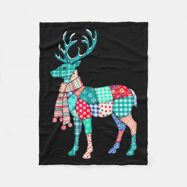 Cobertor De Velo Christmas Reindeer Patchwork Reindeer Men Women Ki (Frente)