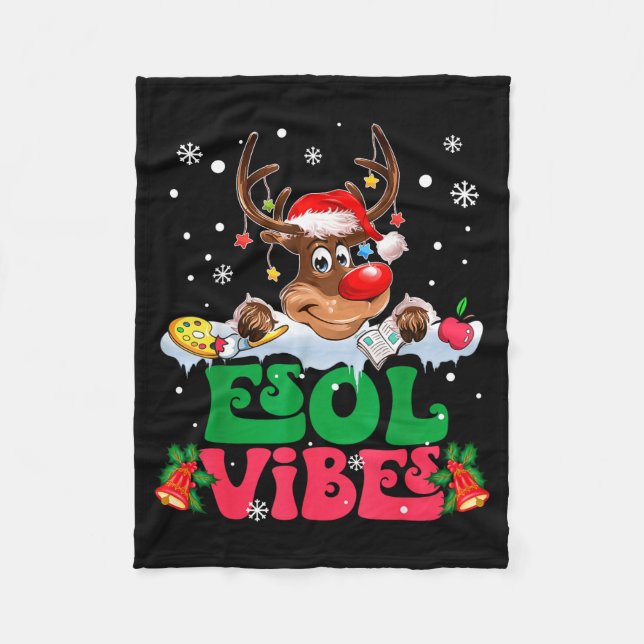Cobertor De Velo Christmas Reindeer Santa Esol Vibes Funny Teacher  (Frente)