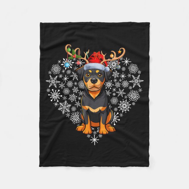 Cobertor De Velo Christmas Reindeer Santa Hat Rottweiler Lovers Xma (Frente)