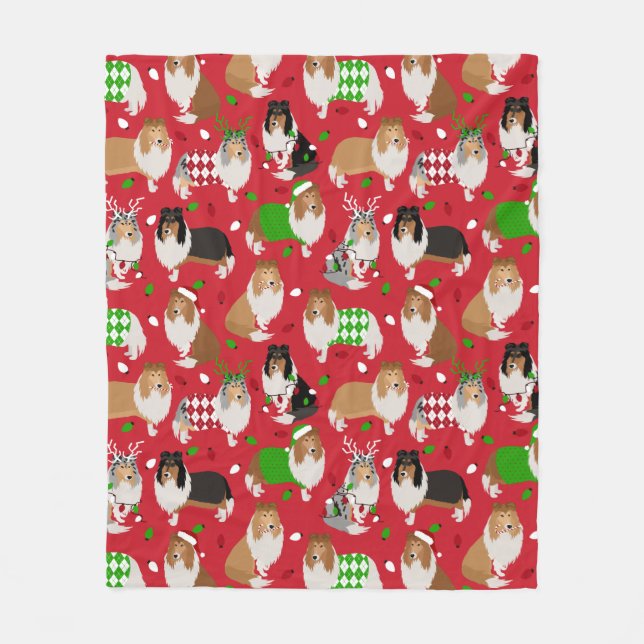Cobertor De Velo Christmas Rough Collie (Frente)