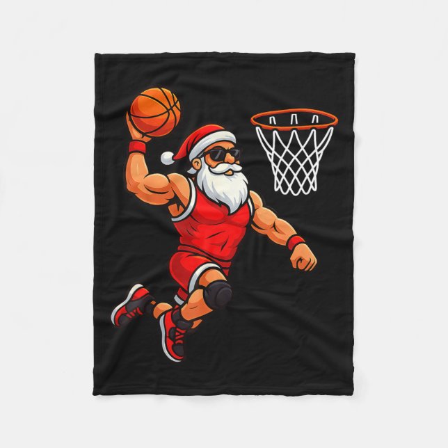 Cobertor De Velo Christmas Santa Basketball Player Dunking Basketba (Frente)