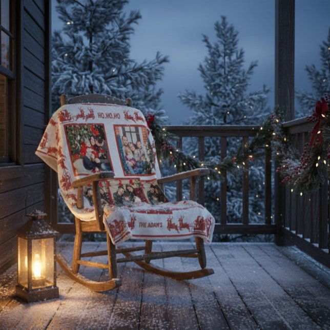 Cobertor De Velo Christmas Santa Sleigh Ride Photo Collage  (Criador carregado)