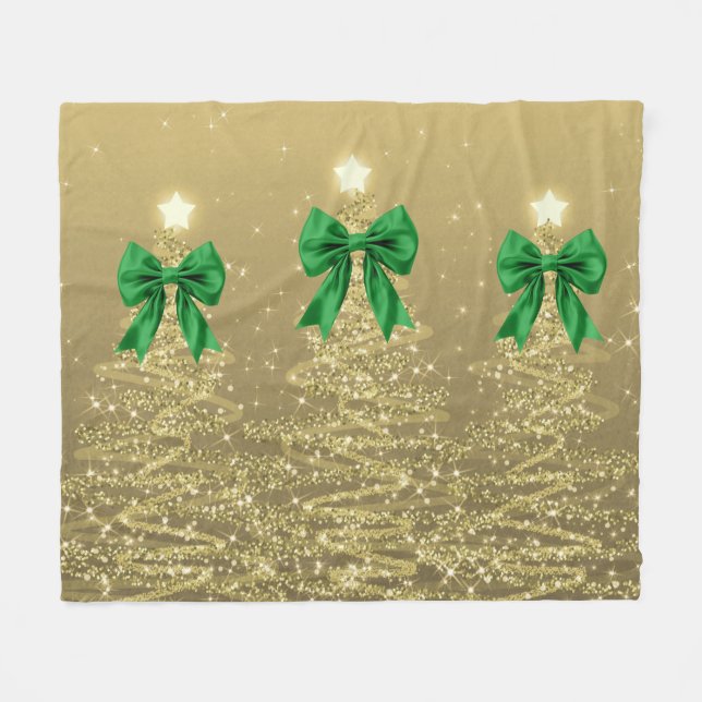 Cobertor De Velo Christmas Sparkling Trees Gold Faux Green Bow  (Frente (Horizontal))