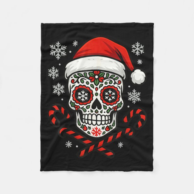 Cobertor De Velo Christmas Sugar Calavera Skull Santa Hat Candy Can (Frente)