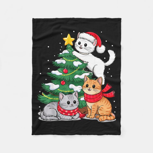 Cobertor De Velo Christmas Tree Cats Xmas  (Frente)